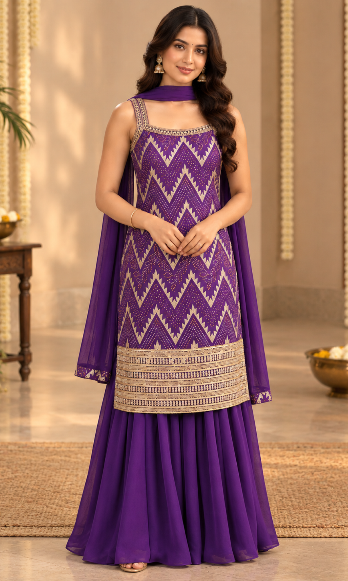 Purple Embroidered Palazzo Set