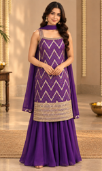 Purple Embroidered Palazzo Set
