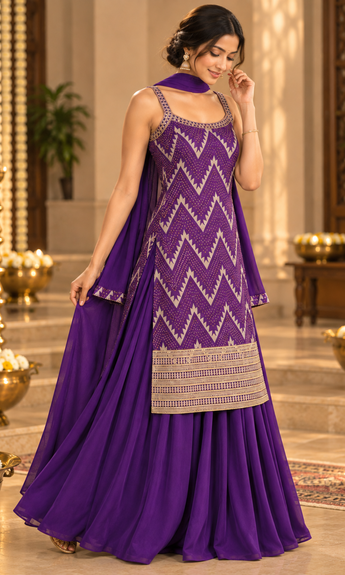 Purple Embroidered Palazzo Set