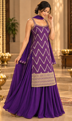 Purple Embroidered Palazzo Set