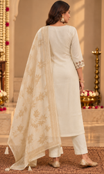 Cream Floral Embroidered Kurta Set
