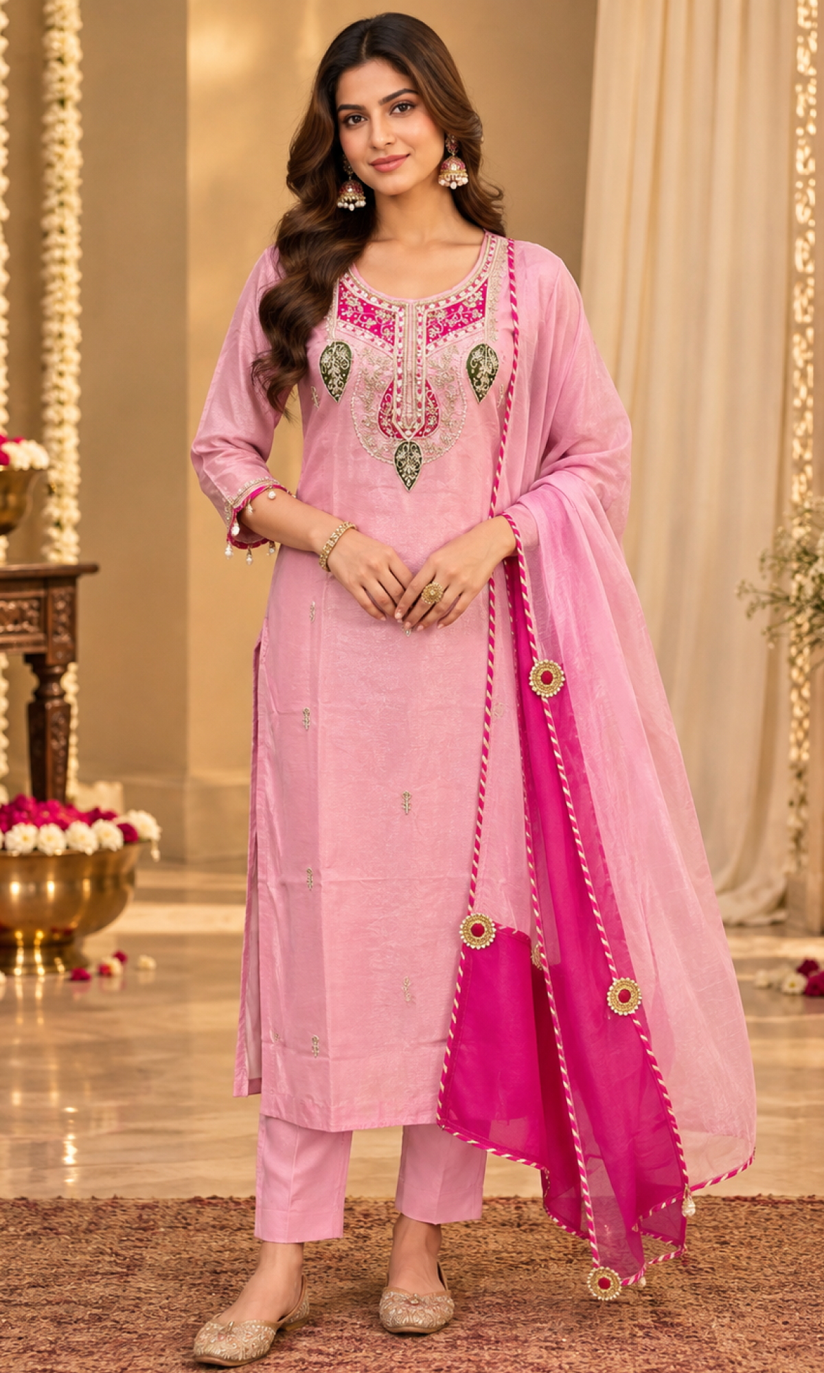 Pink Embroidered Kurta Set
