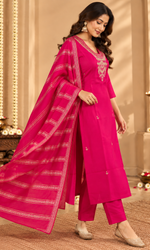 Magenta Embroidered Kurta Set