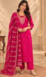Magenta Embroidered Kurta Set