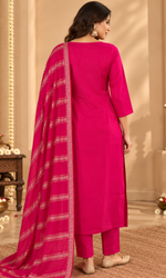 Magenta Embroidered Kurta Set