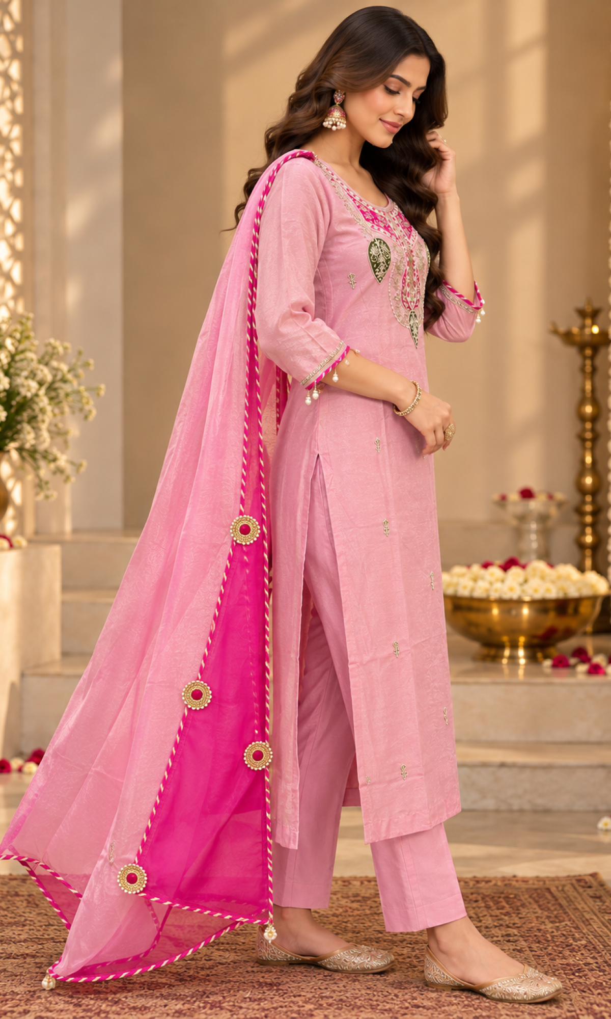 Pink Embroidered Kurta Set