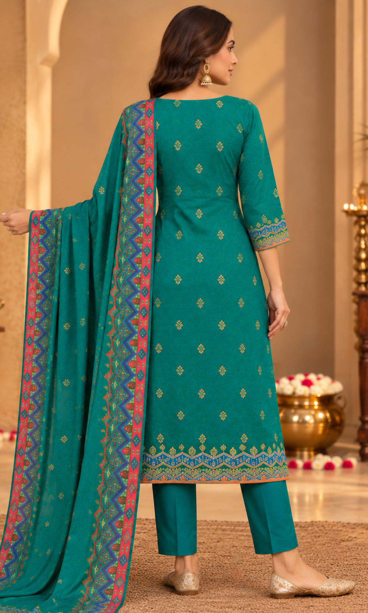 Teal Printed Kurta Set