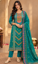 Teal Printed Kurta Set