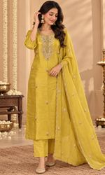 Mustard Embroidered Kurta Set
