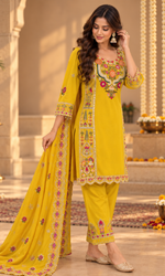 Yellow Floral Embroidered Kurta Set