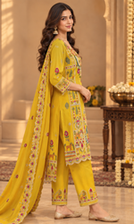 Yellow Floral Embroidered Kurta Set