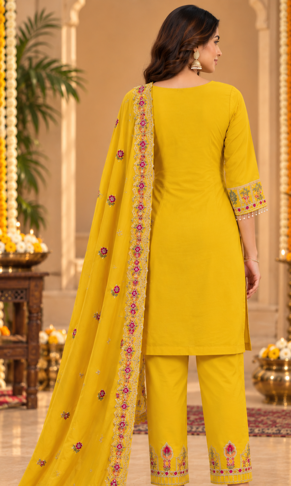 Yellow Floral Embroidered Kurta Set