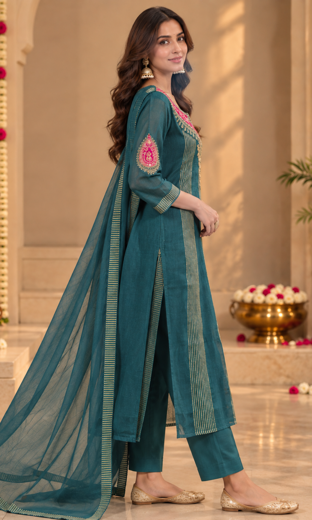 Teal Embroidered Salwar Suit