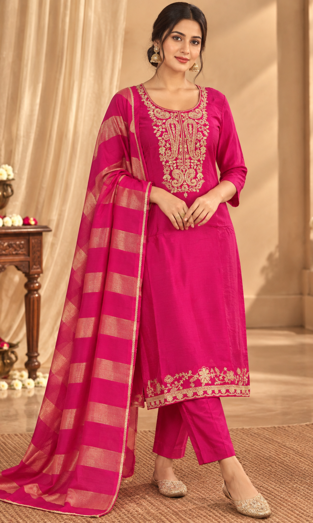 Pink Embroidered Kurta Set
