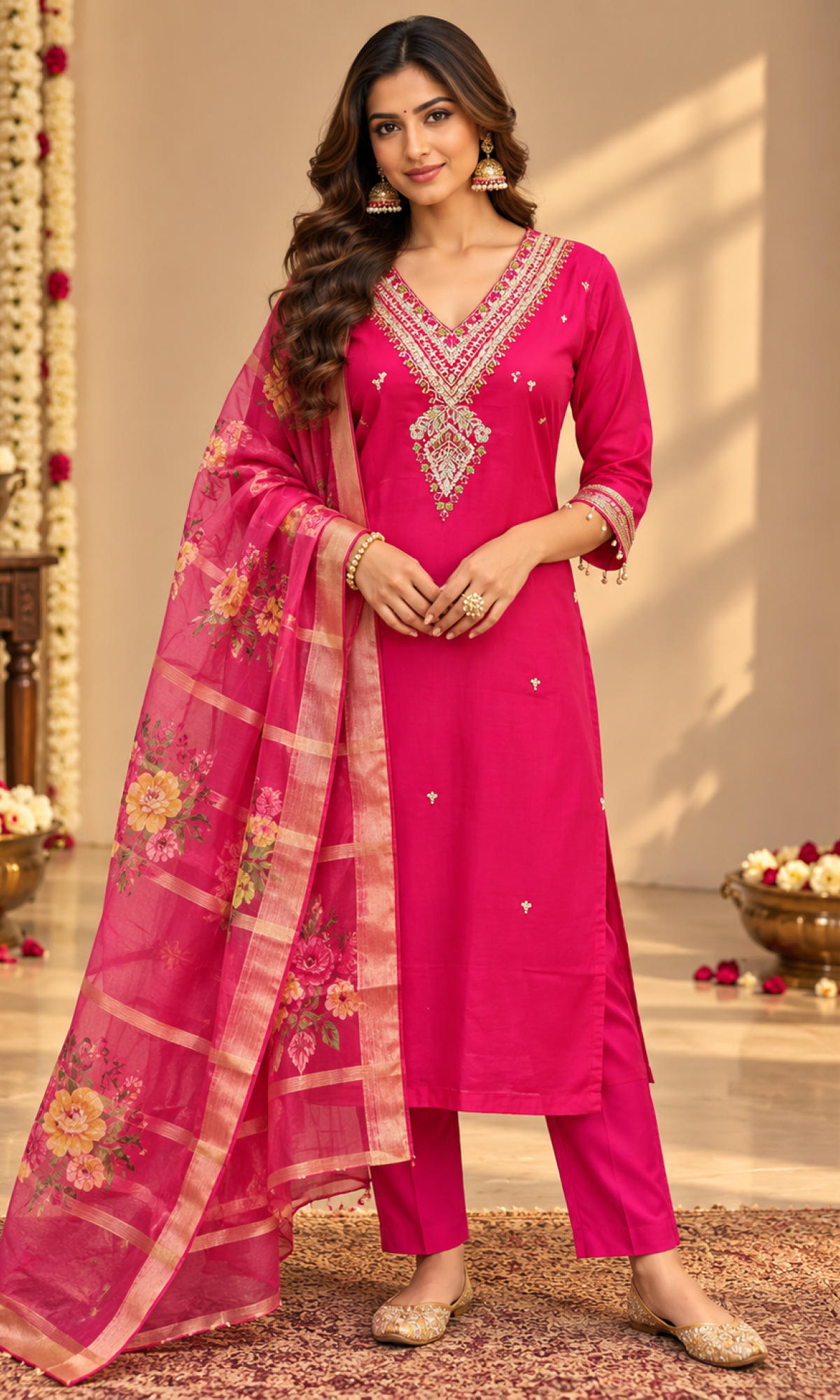 Pink Embroiderd Kurta Set