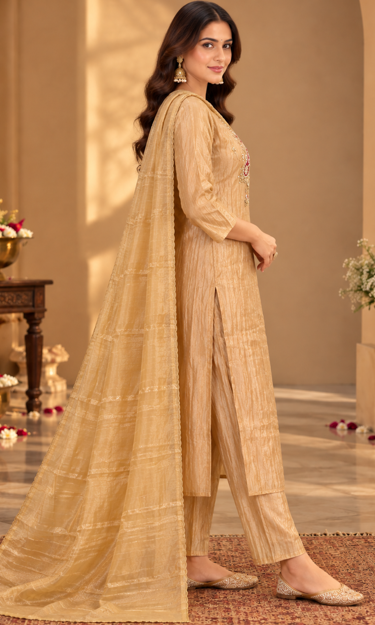 Gold Embroidered Kurta Set