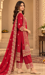 Red Floral Embroidered Kurta Set