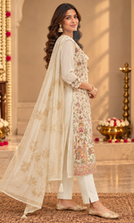 Cream Floral Embroidered Kurta Set