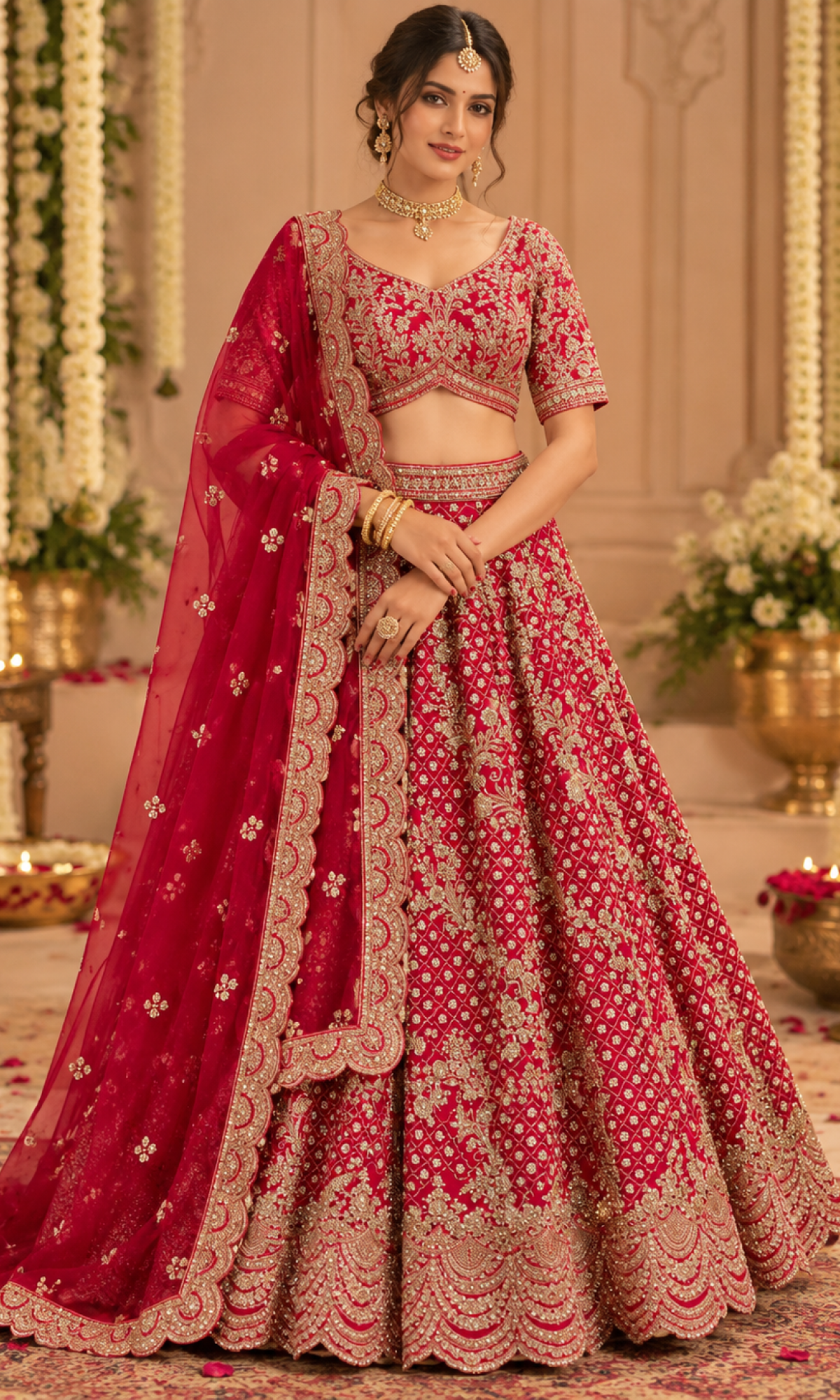 Red Embroidered Bridal Lehenga