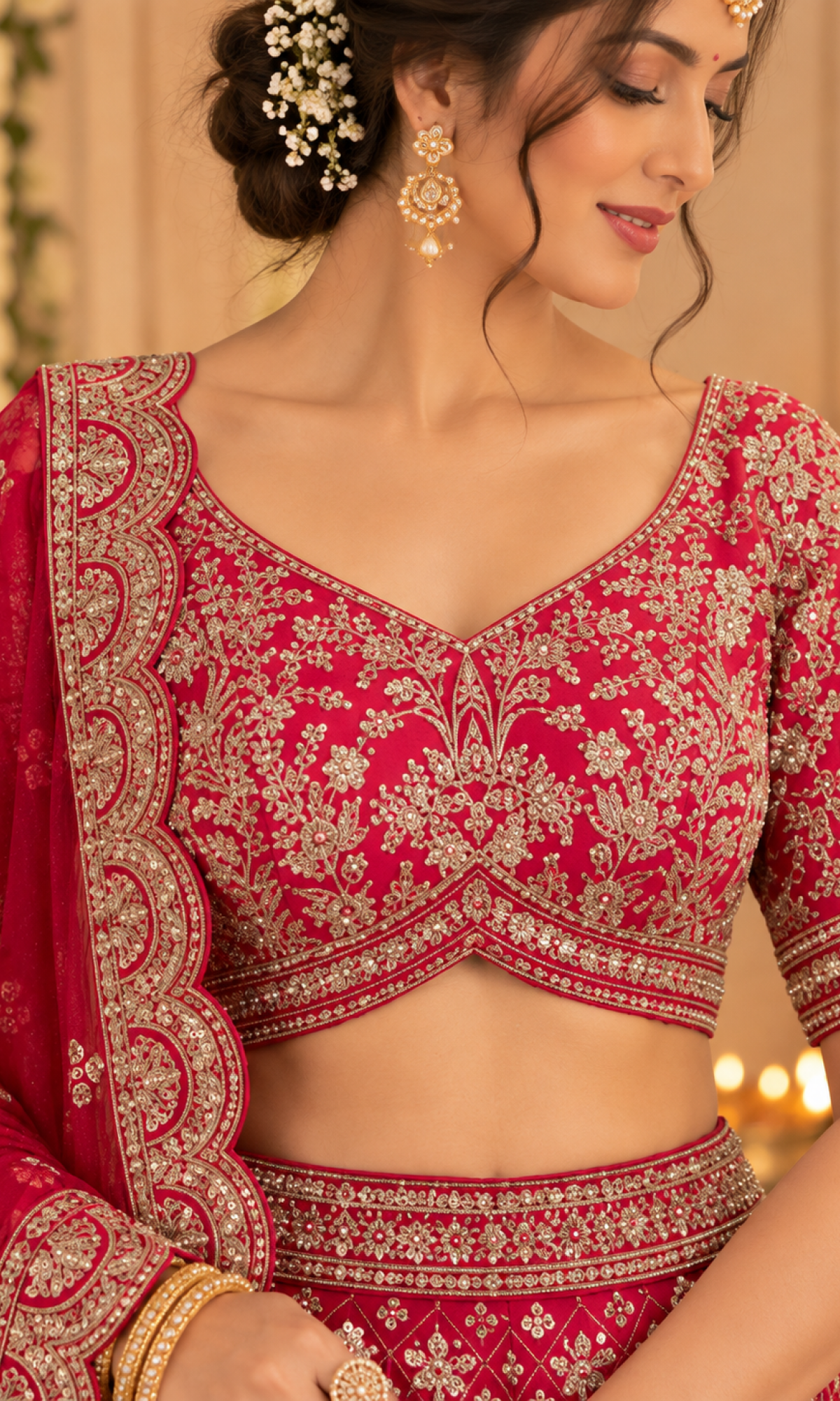 Red Embroidered Bridal Lehenga