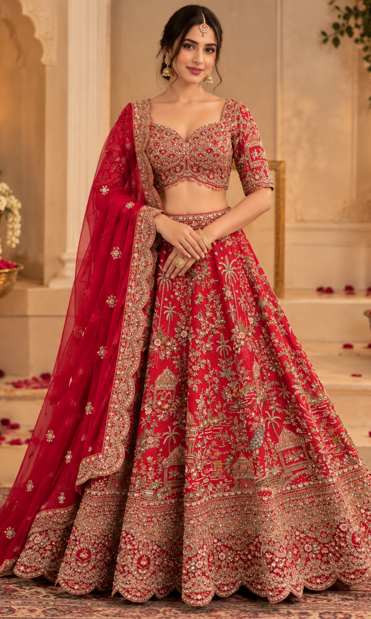 Bridal Red Embroidered Lehenga