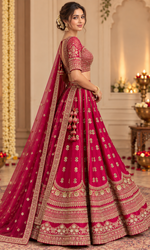 Red Bridal Floral Embroidered Lehenga