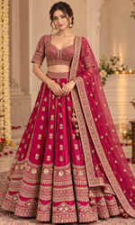 Red Bridal Floral Embroidered Lehenga