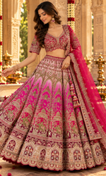 Red & Pink Bridal Embroidered Lehenga