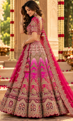 Red & Pink Bridal Embroidered Lehenga