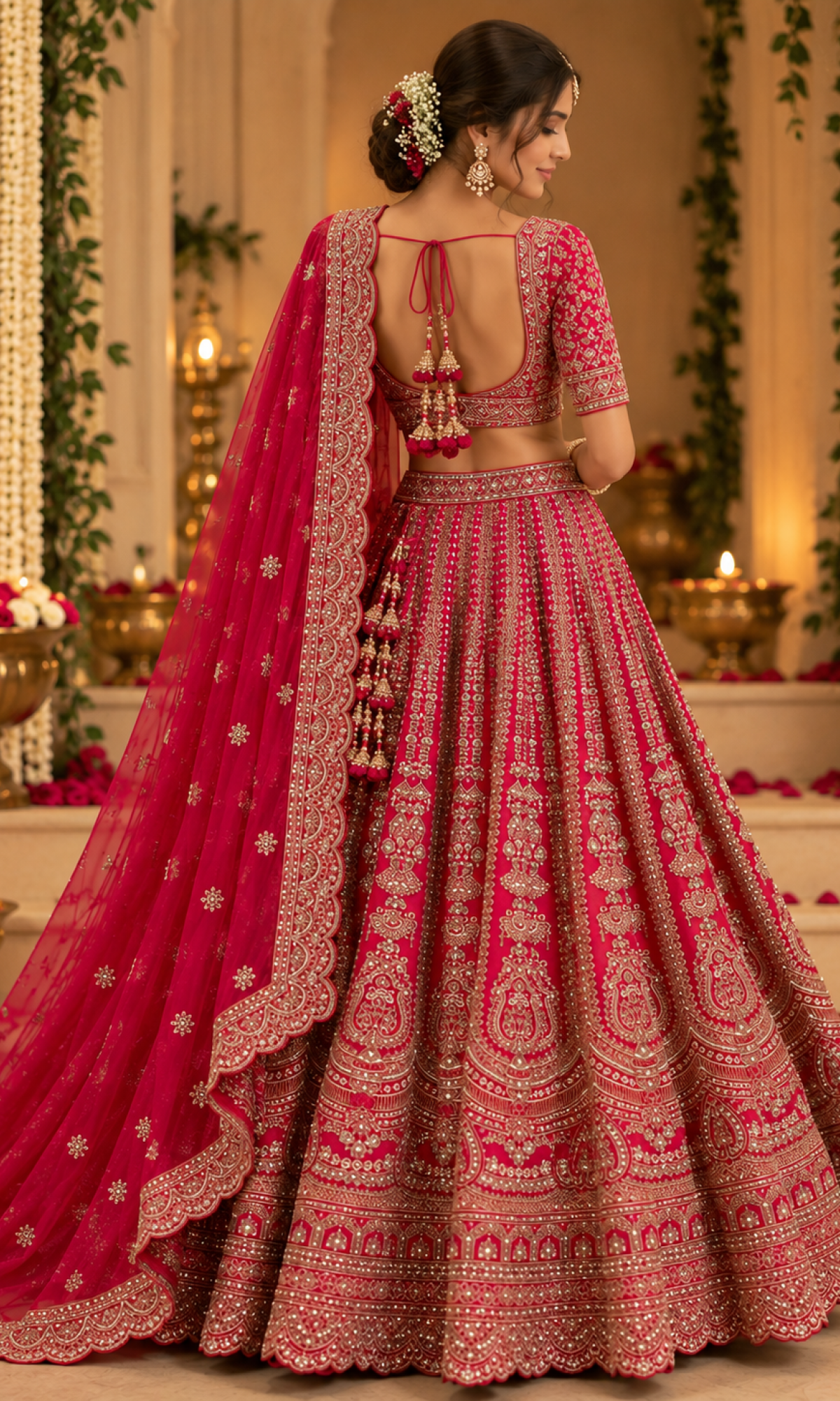 Red Sequence Embroidered Bridal Lehenga