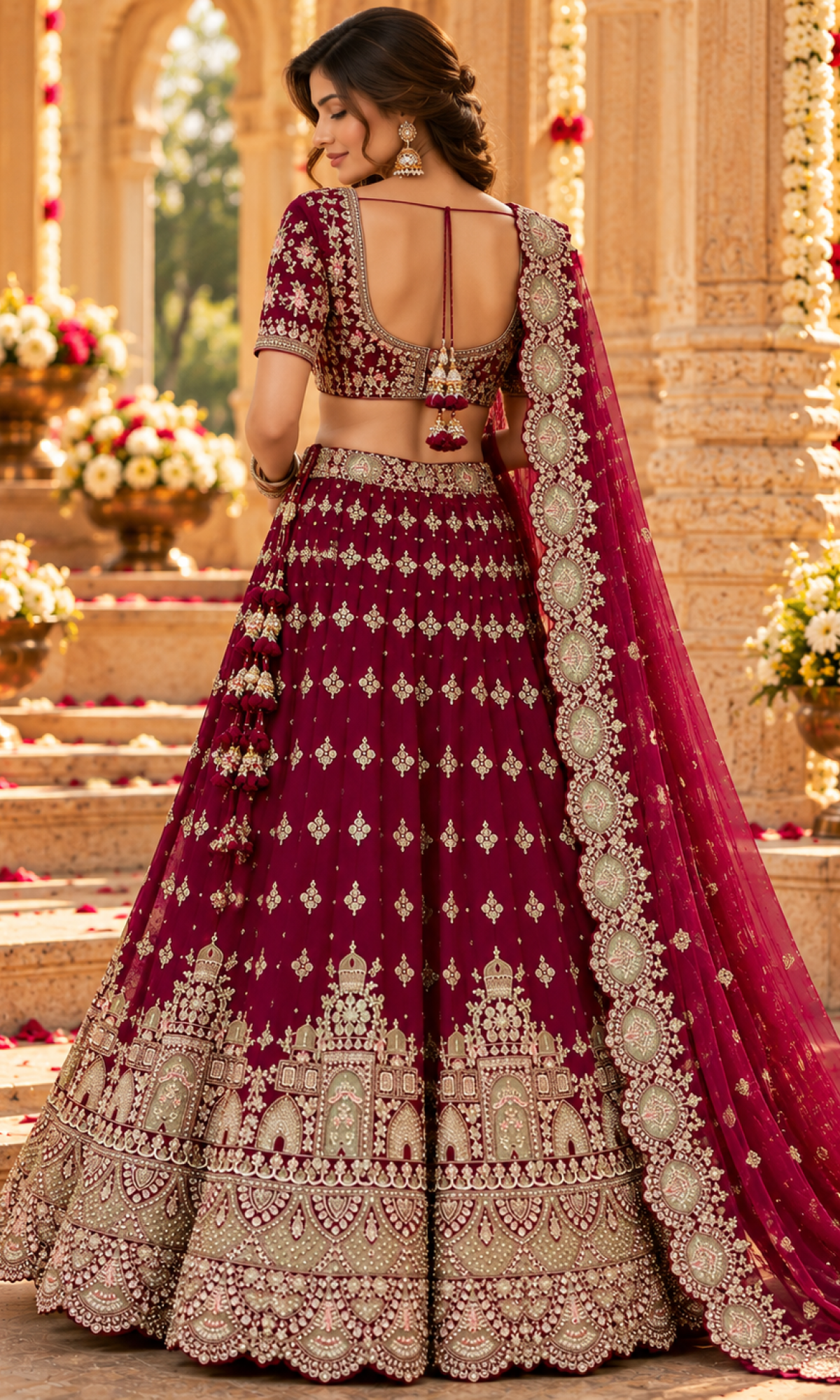Wine Embroidered Bridal Lehenga