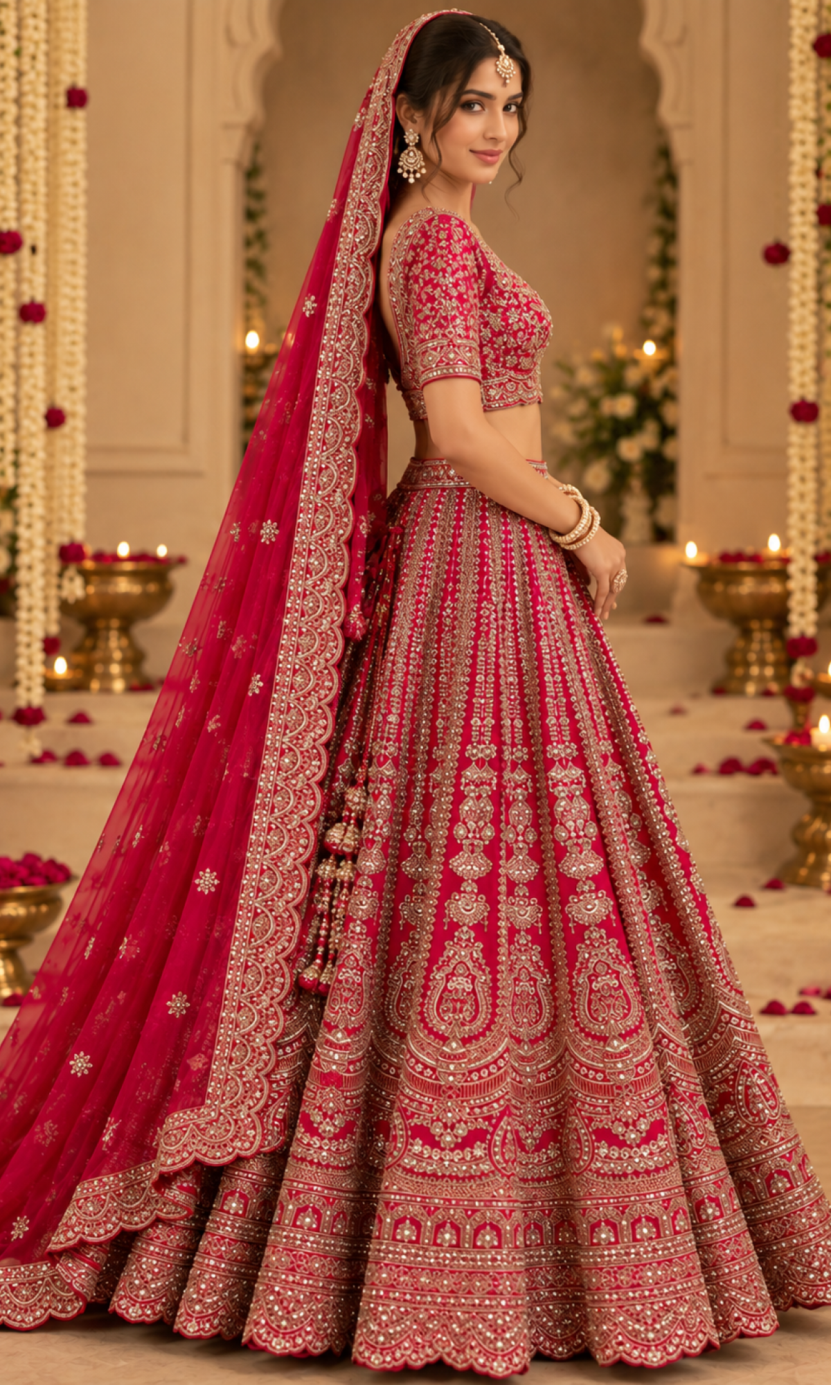 Red Sequence Embroidered Bridal Lehenga