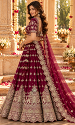 Wine Embroidered Bridal Lehenga