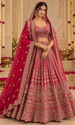 Red Sequence Embroidered Bridal Lehenga