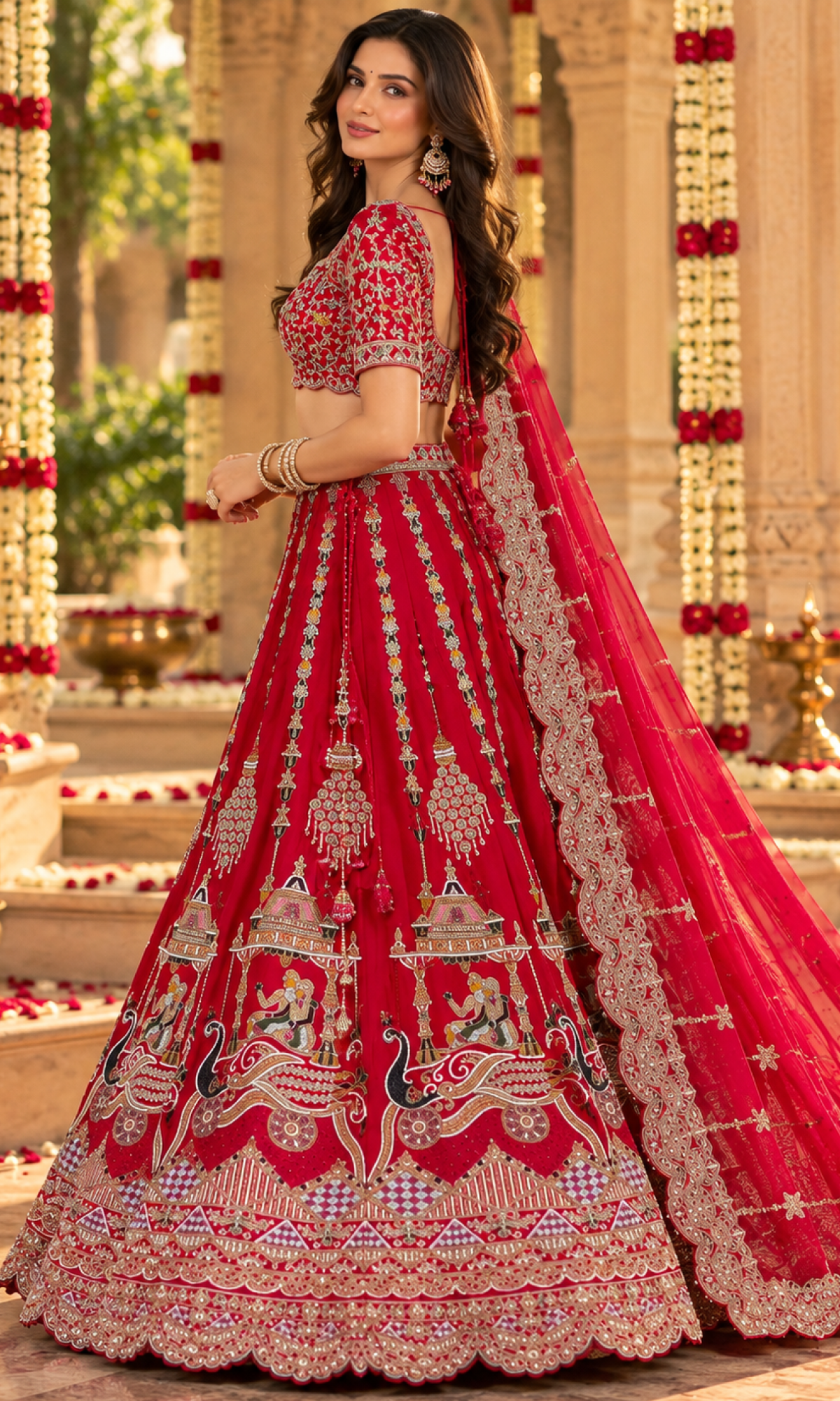 Bridal Red Embroidered Lehenga