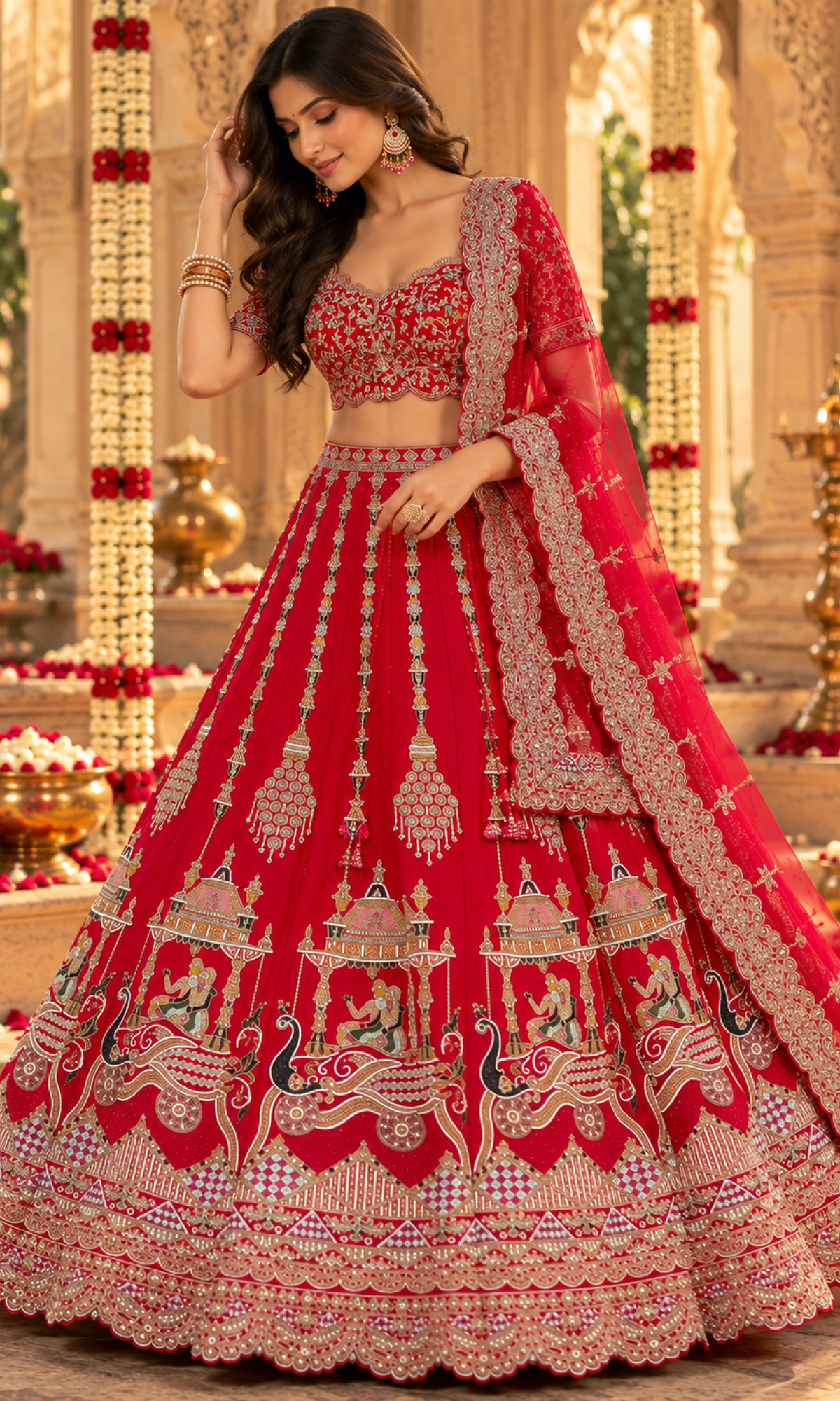 Bridal Red Embroidered Lehenga