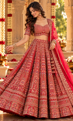 Red Embroidered Bridal Lehenga