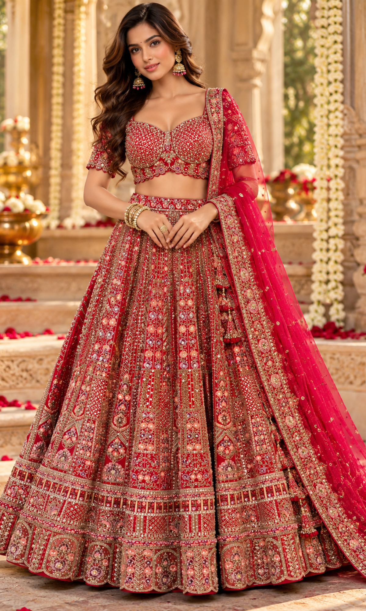 Red Embroidered Bridal Lehenga