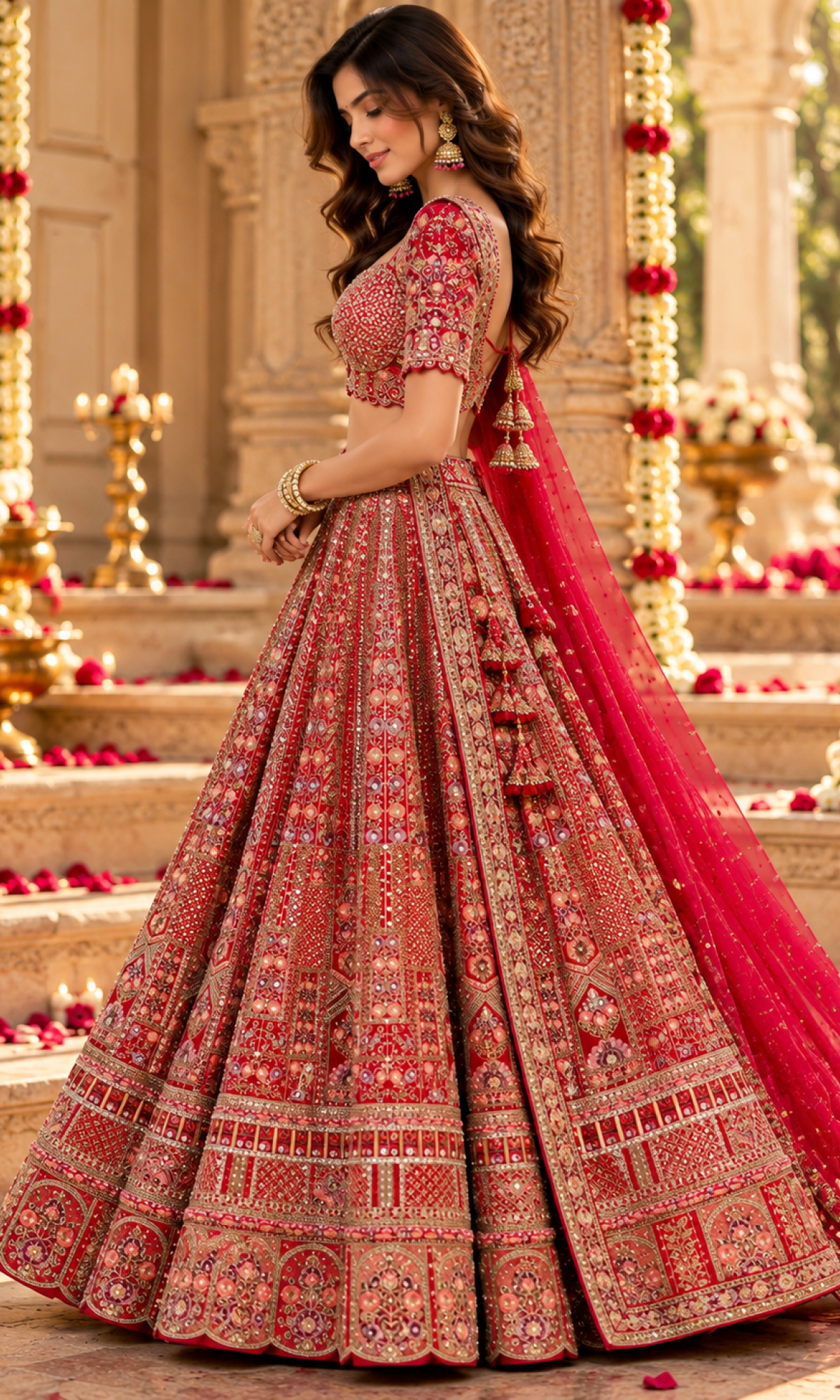 Red Embroidered Bridal Lehenga