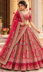 Red Embroiderd Bridal Lehenga With Dupatta