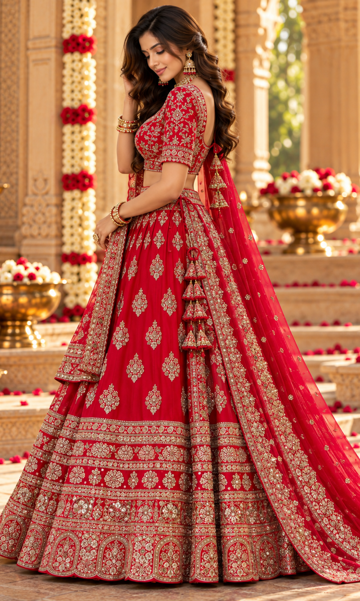 Red Bridal Embroidered Lehenga