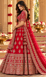 Red Bridal Embroidered Lehenga