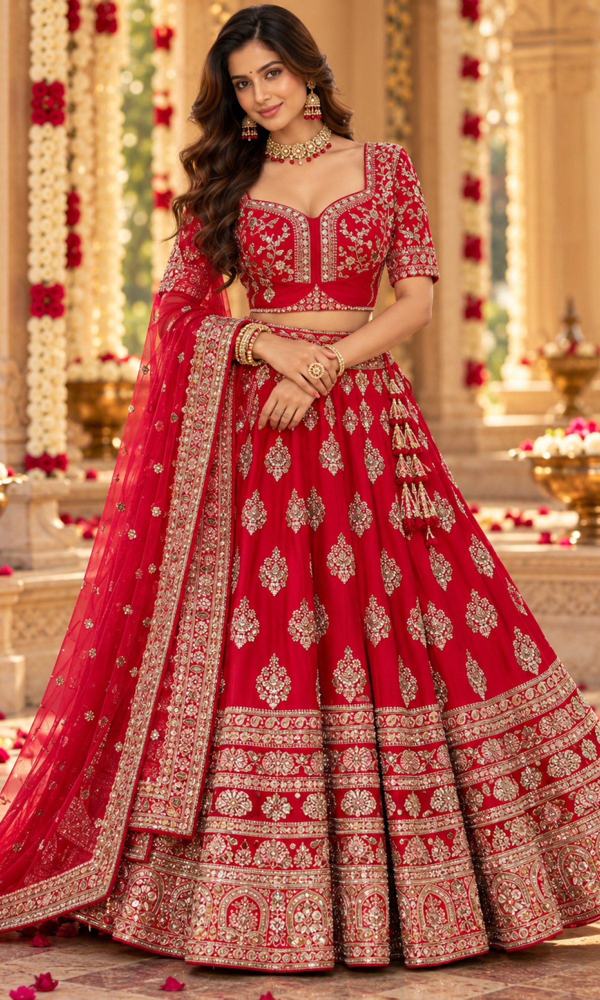 Red Bridal Embroidered Lehenga