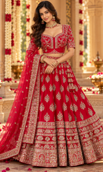 Red Bridal Embroidered Lehenga