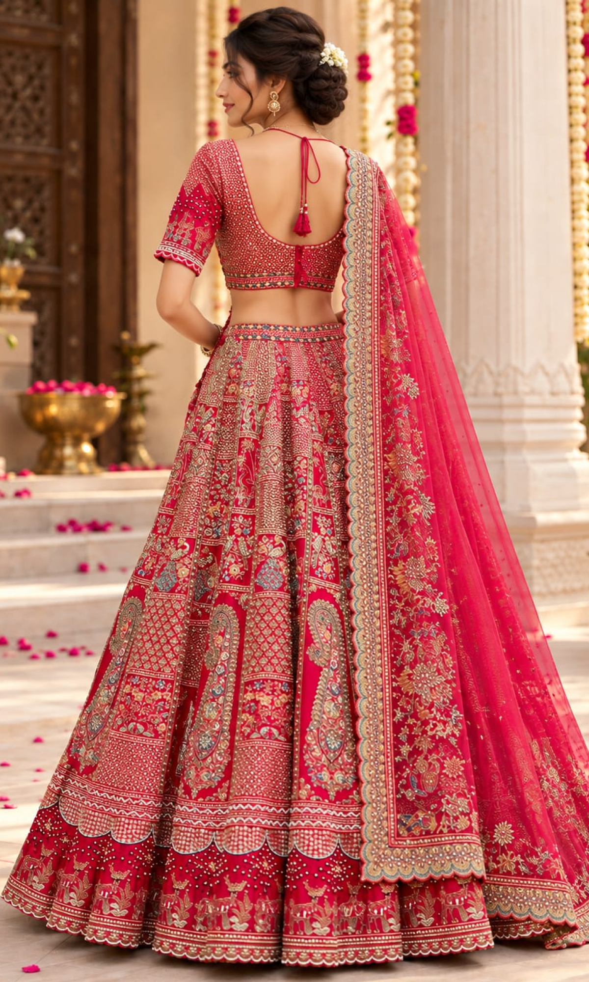 Red Embroiderd Bridal Lehenga With Dupatta