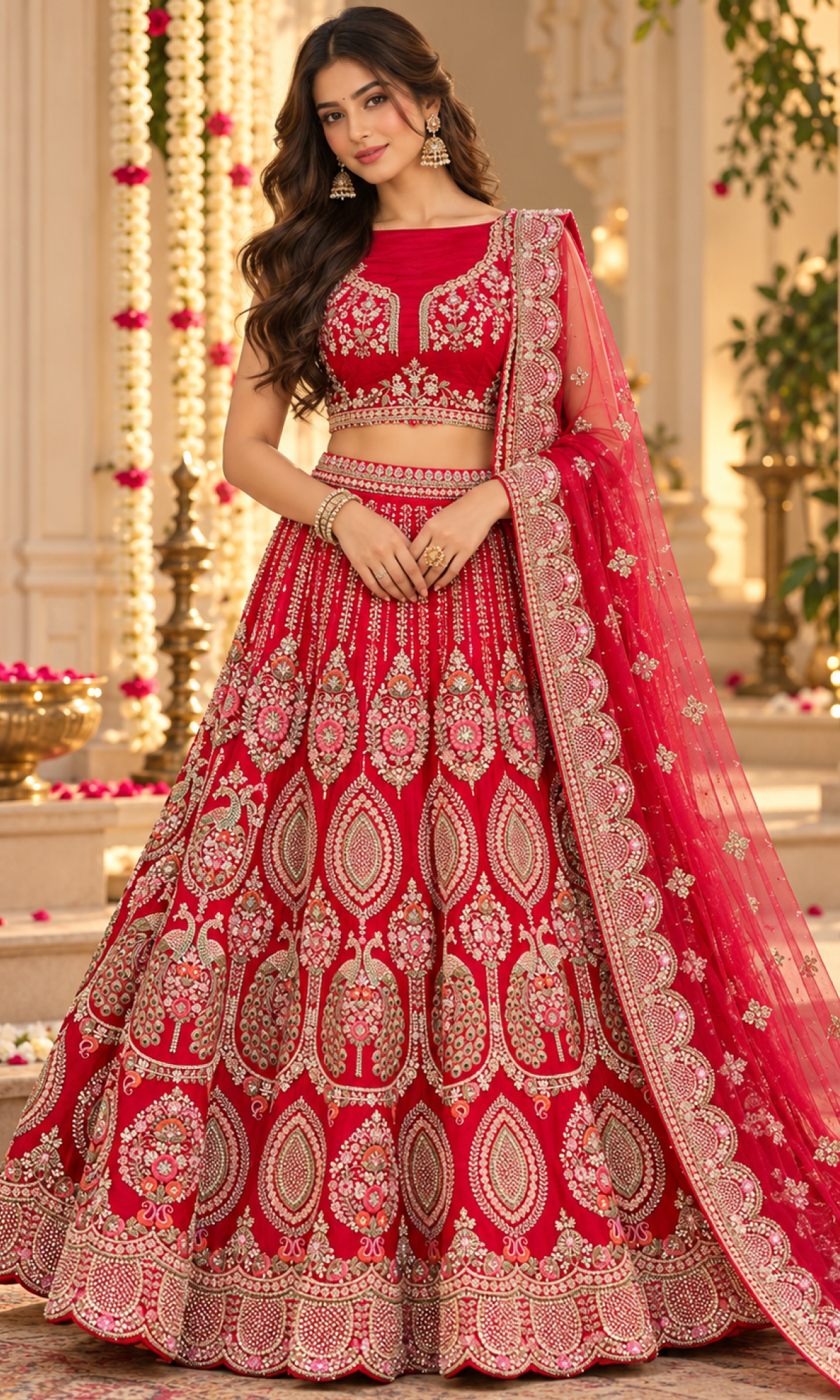 Bridal Red Embroidered Lehenga With Stitched Blouse