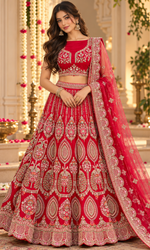 Bridal Red Embroidered Lehenga With Stitched Blouse