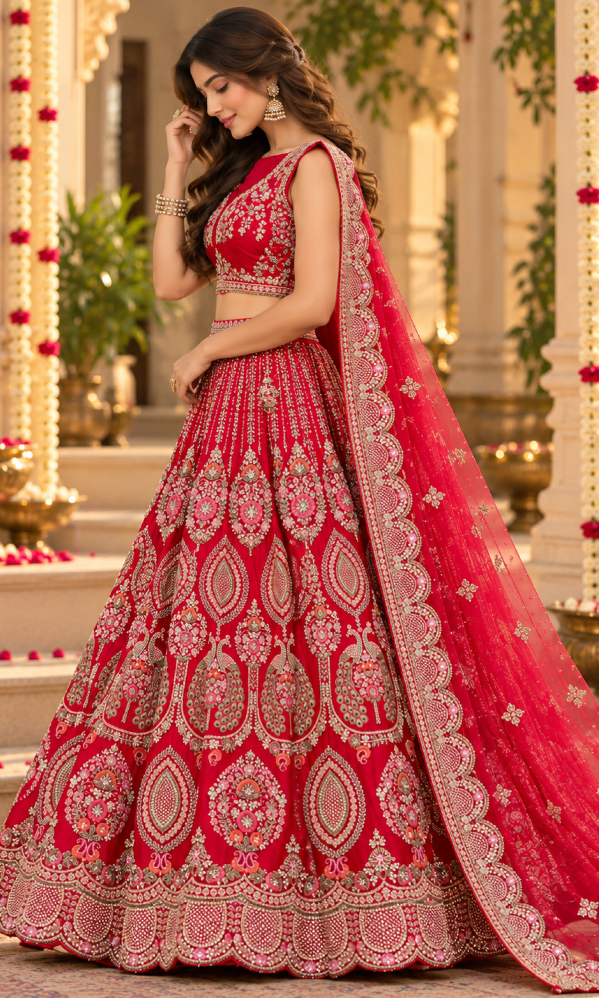 Bridal Red Embroidered Lehenga With Stitched Blouse