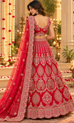 Bridal Red Embroidered Lehenga With Stitched Blouse