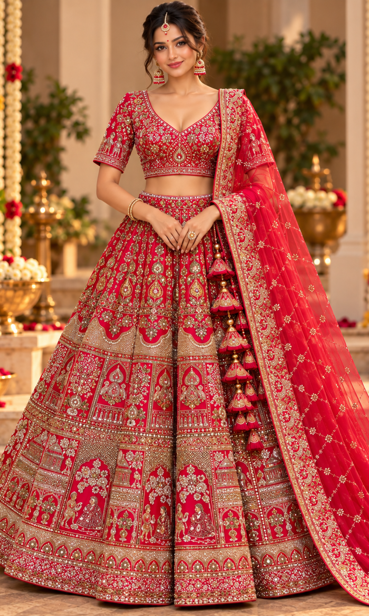 Red Embroidered Bridal Lehenga